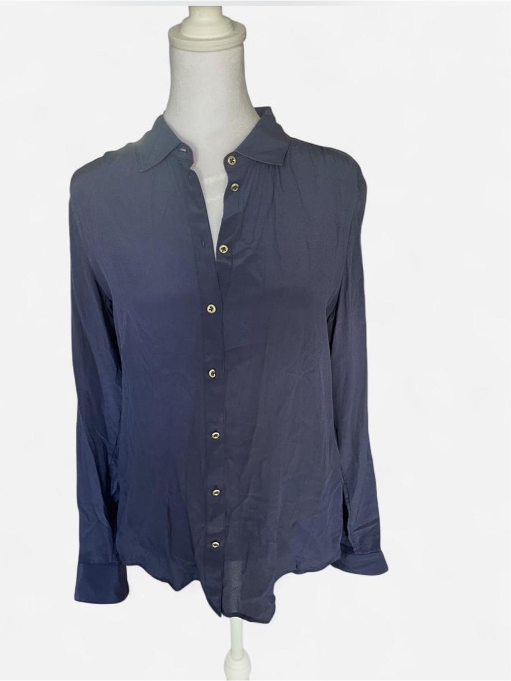 Banana Republic Navy Button-Down 100% Silk Shirt